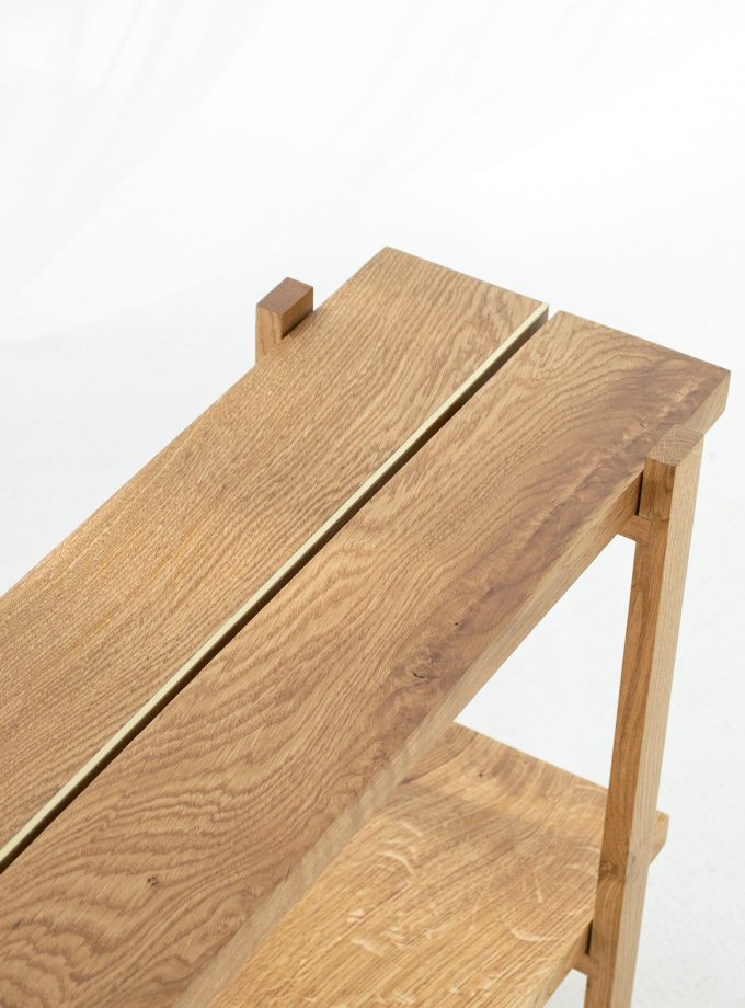 Modern Oak Low Shelving Unit with Natural Brass Accents