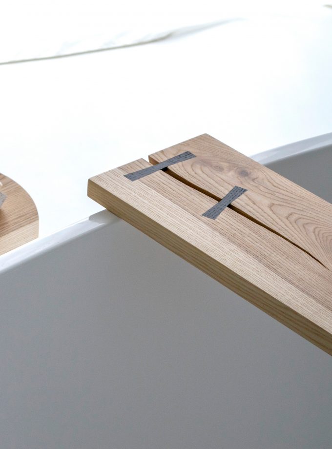 Captured Stories of Centuries: Solid Wood Bath Caddy with Bog Oak Inserts