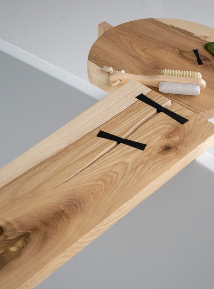 Captured Stories of Centuries: Solid Wood Bath Caddy with Bog Oak Inserts