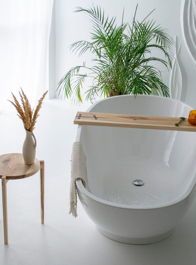 Captured Stories of Centuries: Solid Wood Bath Caddy with Bog Oak Inserts
