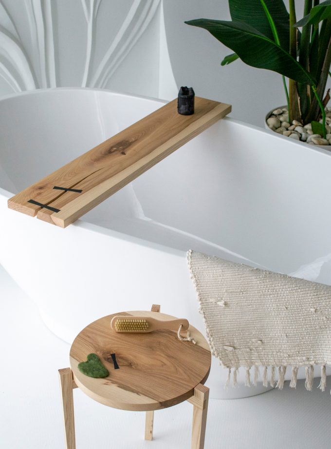 Captured Stories of Centuries: Solid Wood Bath Caddy with Bog Oak Inserts