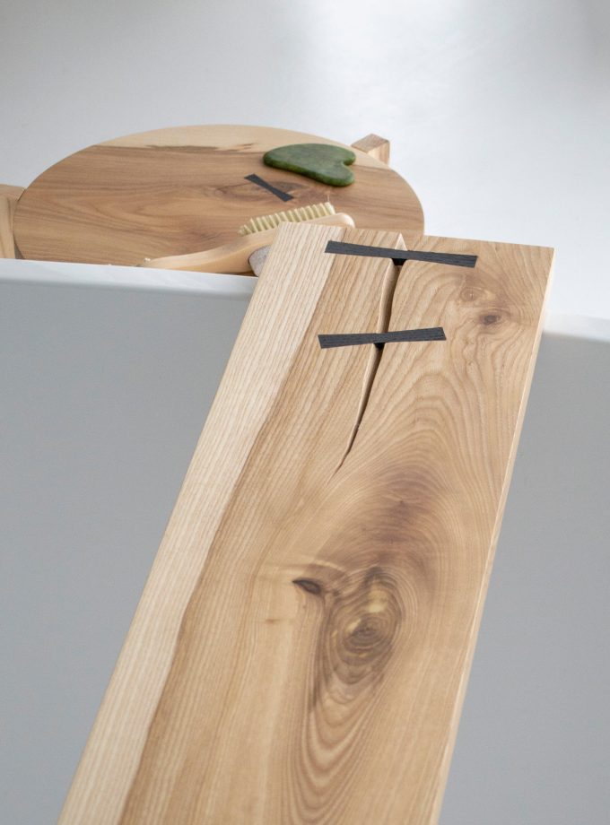 Captured Stories of Centuries: Solid Wood Bath Caddy with Bog Oak Inserts