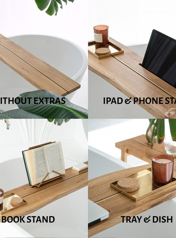 Rustic Charm and Brass Elegance: Live Edge Oak Bath Caddy