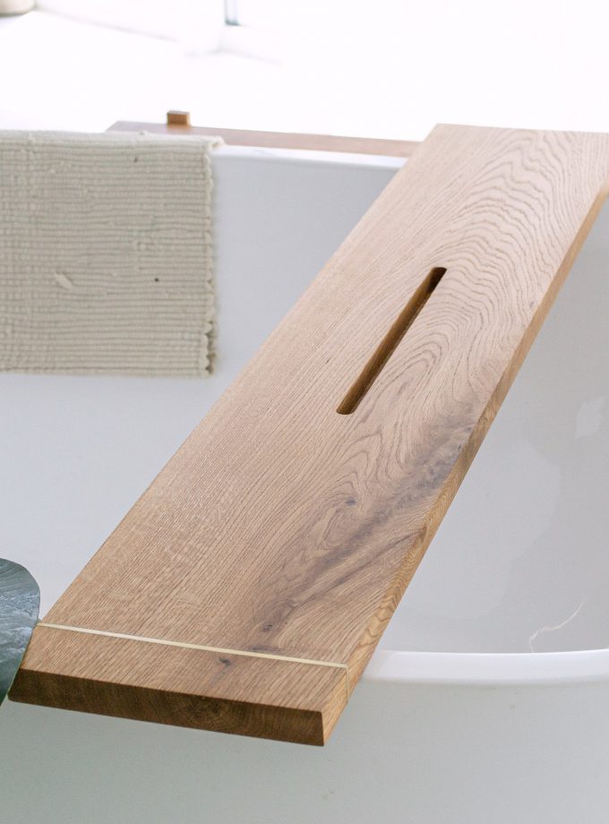 Natural Brass Elegance Meets Oak Warmth: Handmade Bath Caddy