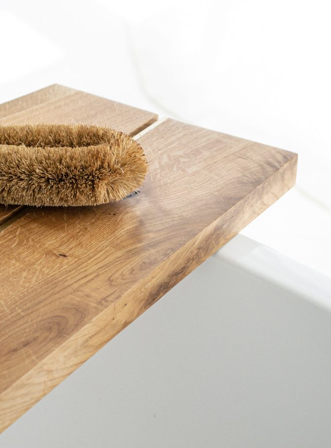 Rustic Charm and Brass Elegance: Live Edge Oak Bath Caddy