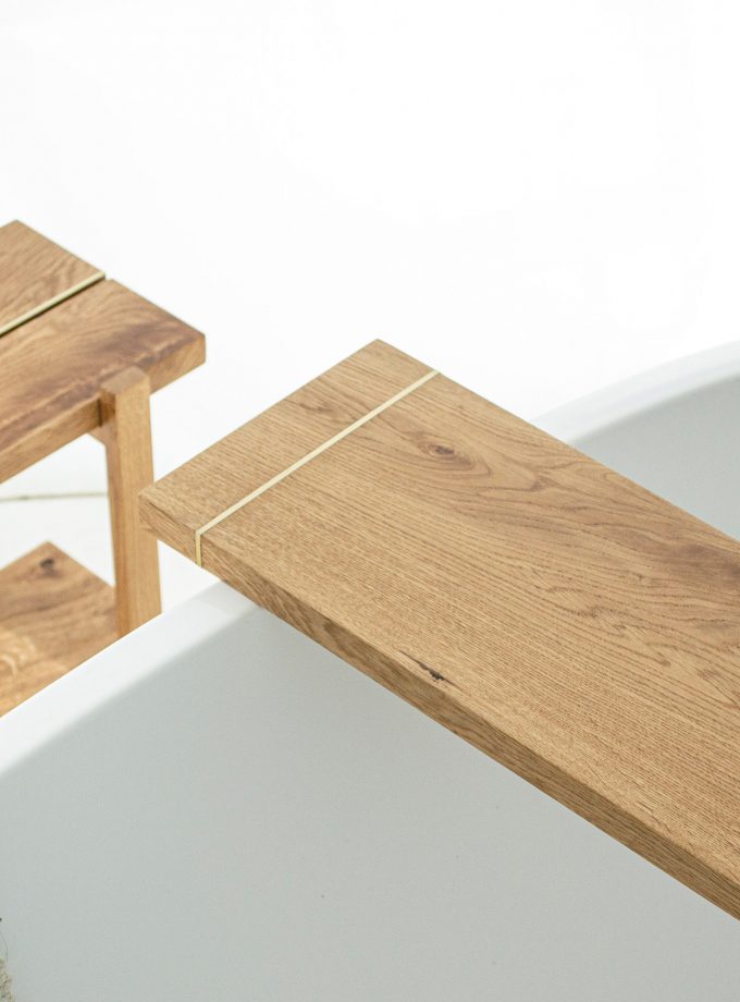 Natural Brass Elegance Meets Oak Warmth: Handmade Bath Caddy