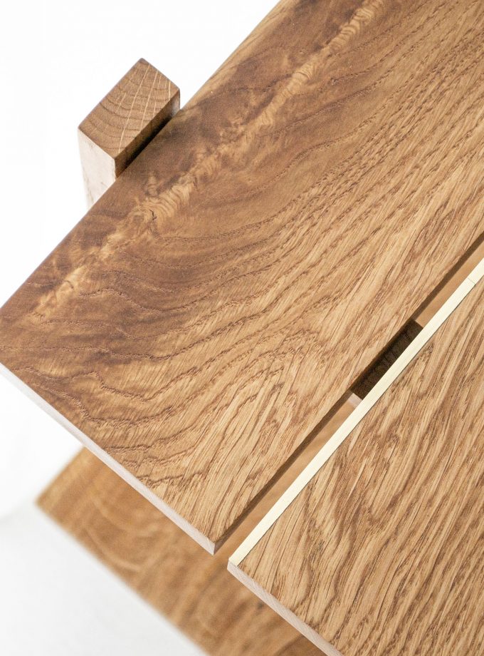 Modern Oak Low Shelving Unit with Natural Brass Accents