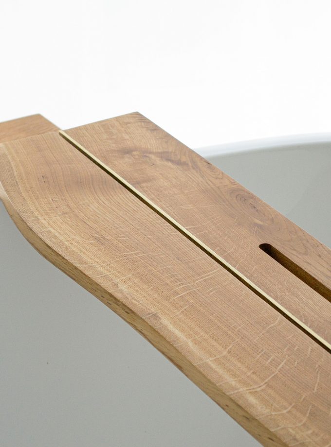 Rustic Charm and Brass Elegance: Live Edge Oak Bath Caddy